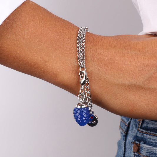 Metal bracelet with blue enamel charming pine -shaped pendant