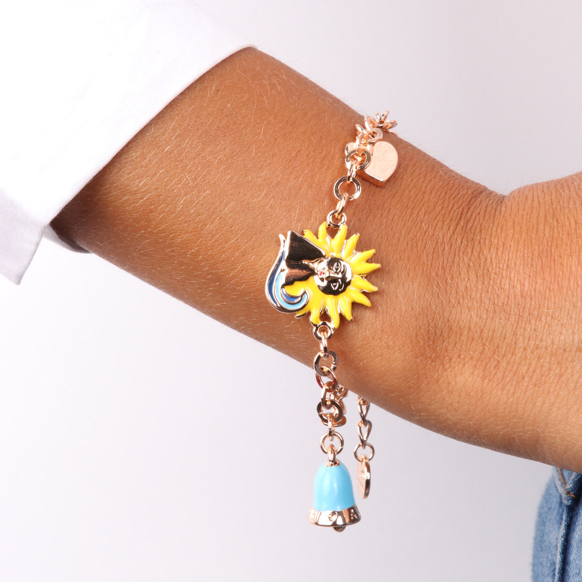 Metal bracelet with Monte Solaro, charming bell and heart with Capri