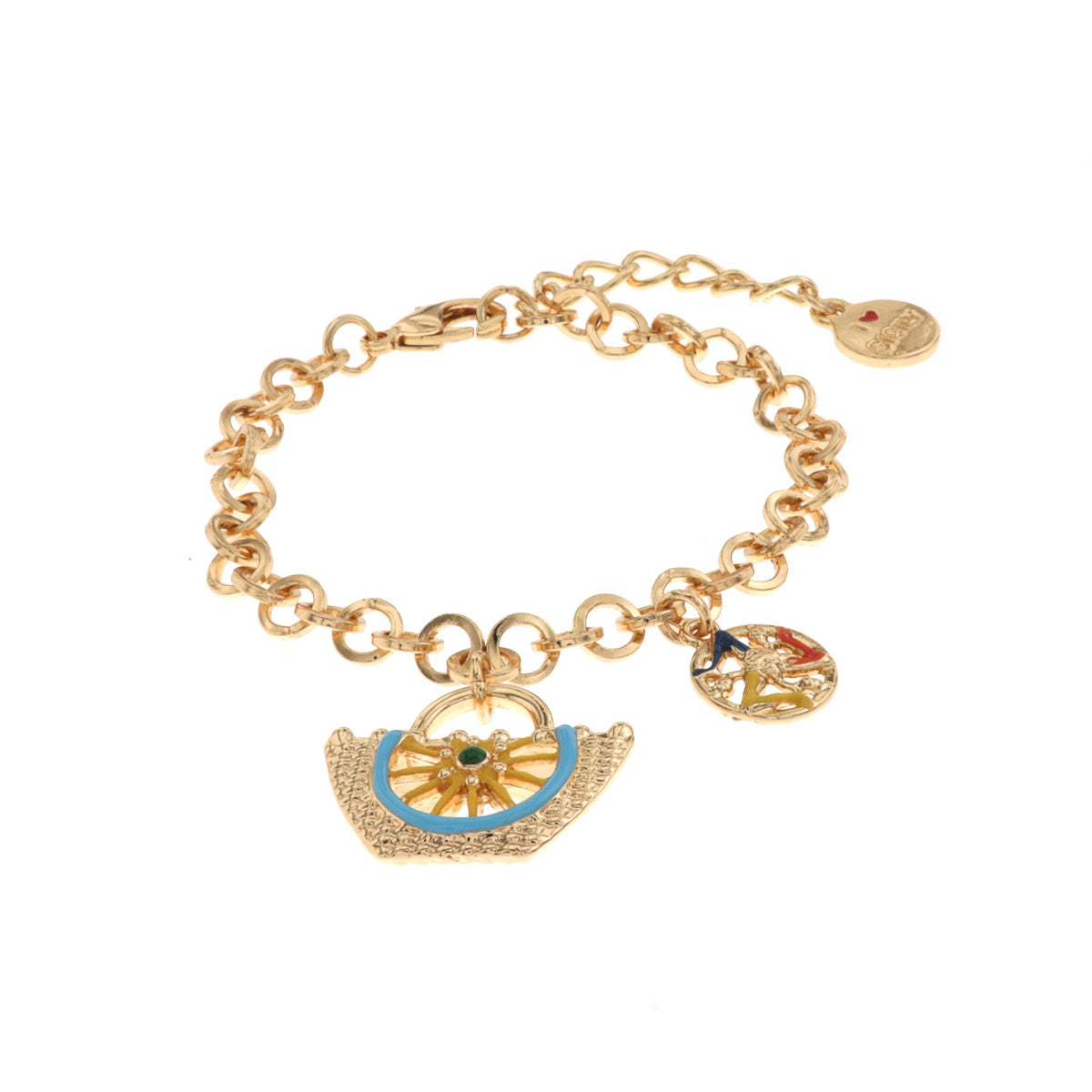 Metal bracelet in Rolò jersey with charm Coffa and Trinacria embellished with colored glazes