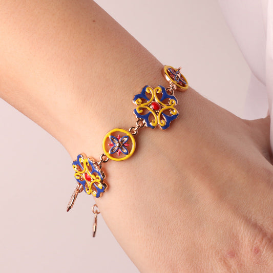 Metal bracelet with Sicilian majolica and colored glazes