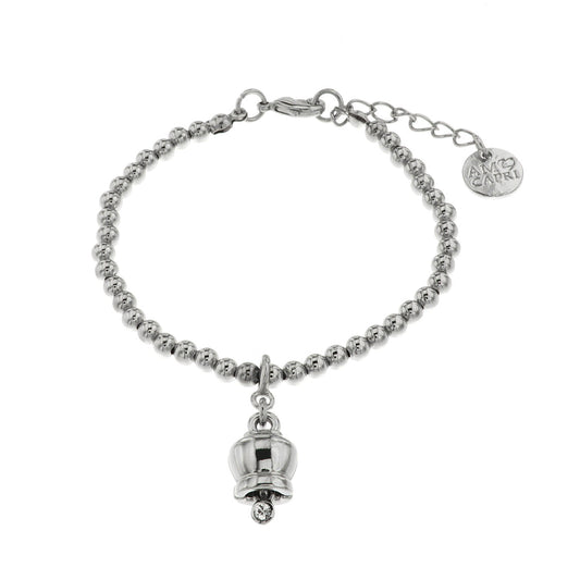 Metal bracelet ball jersey with charming bell pendant embellished with crystals