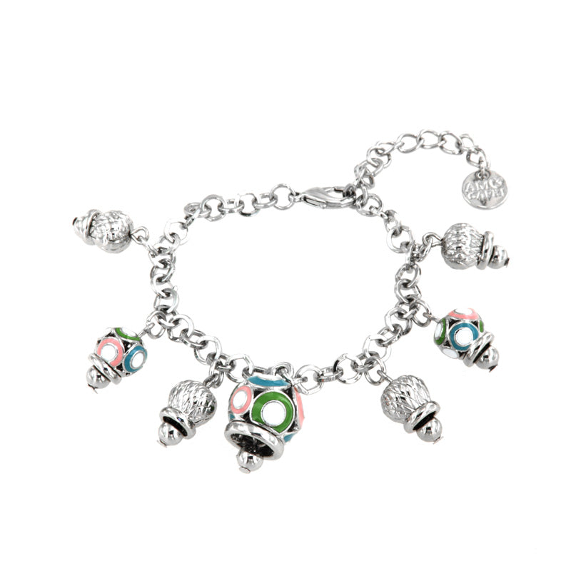 Metal bracelet with colored bells