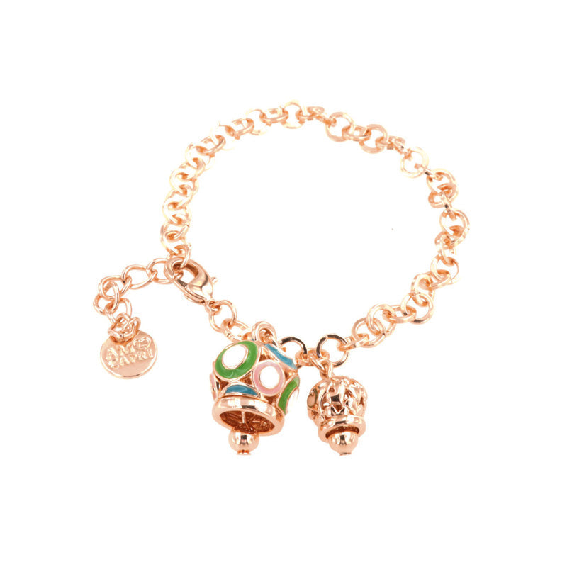 Metal bracelet with colored bell and small bell with hearts