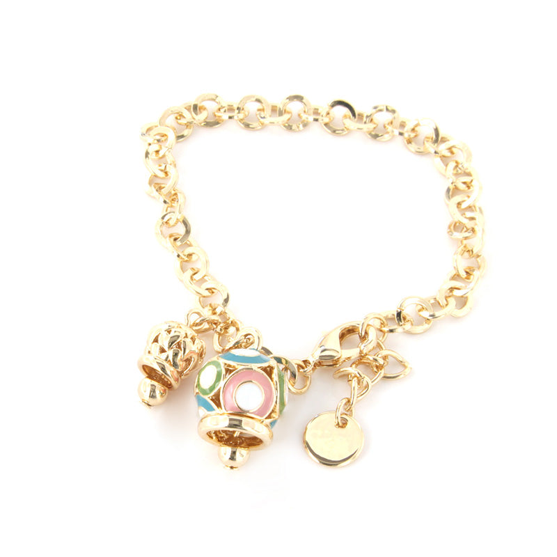 Metal bracelet with colored bell and bell with hearts with hearts