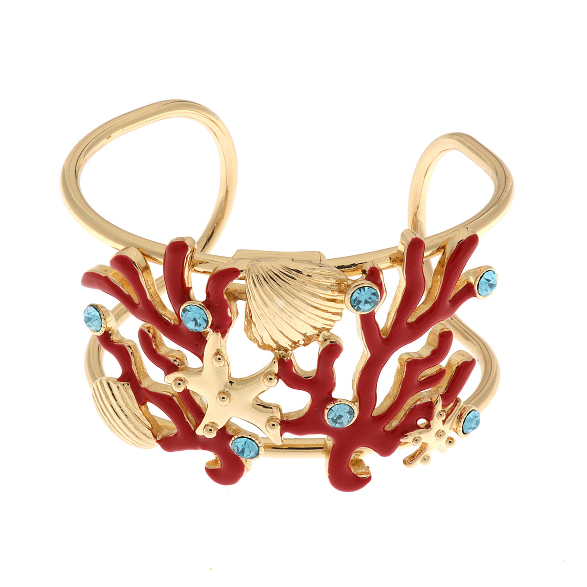 Marine -style metal bracelet with corals, starfish and shells
