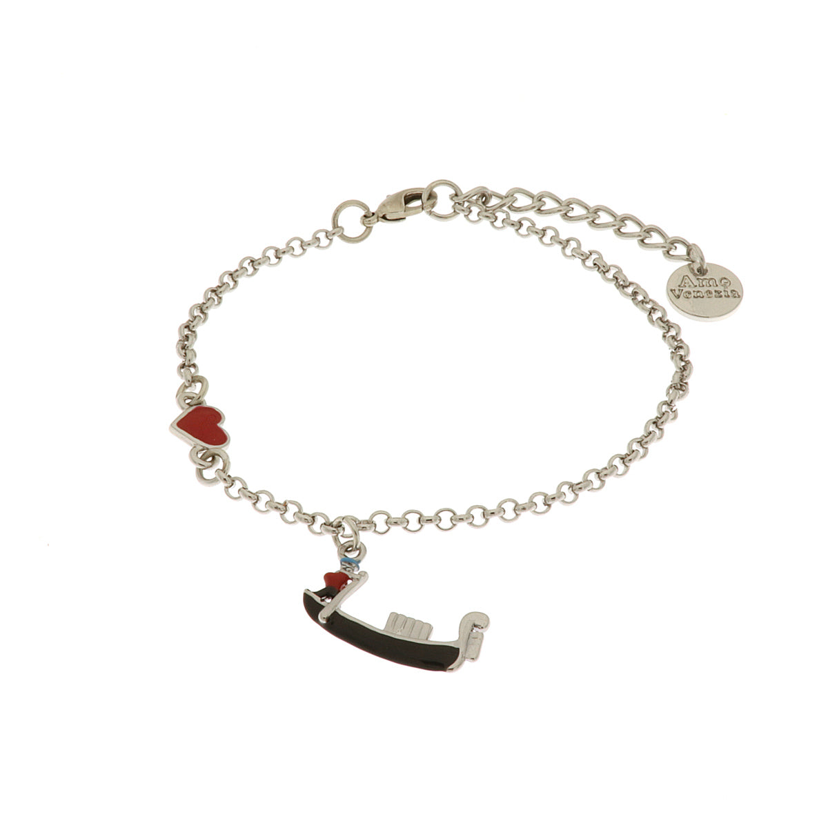 Metal bracelet with Venetian gondola and red heart