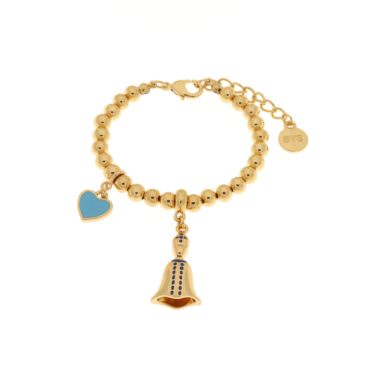 Metal bracelet with San Gennaro pendant and blue heart