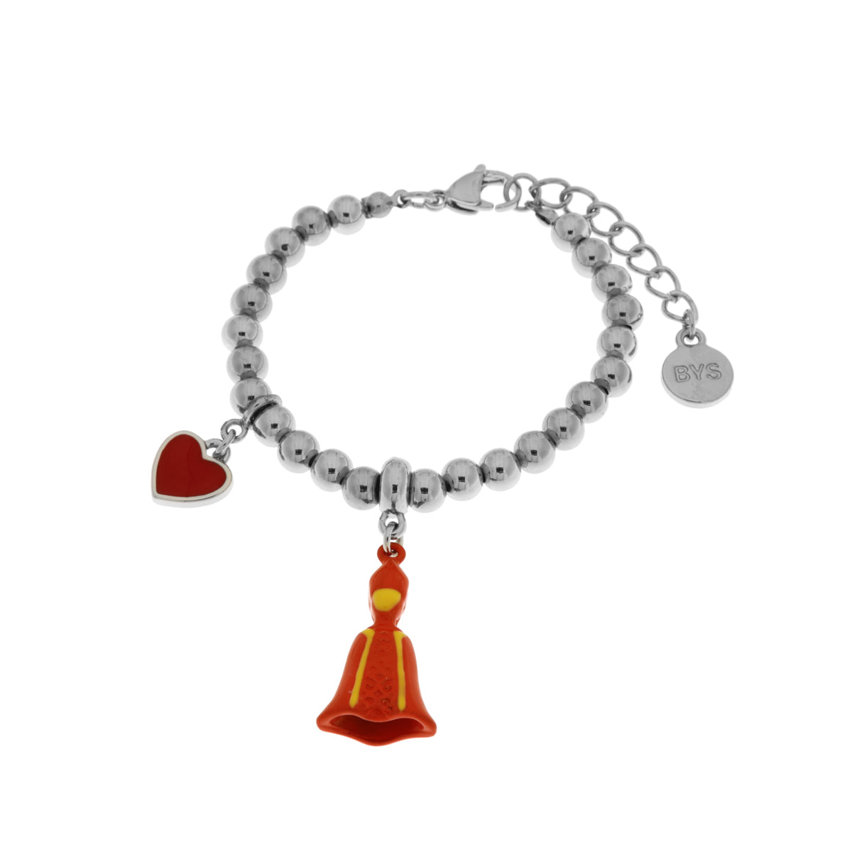 Metal bracelet with San Gennaro pendant and red heart
