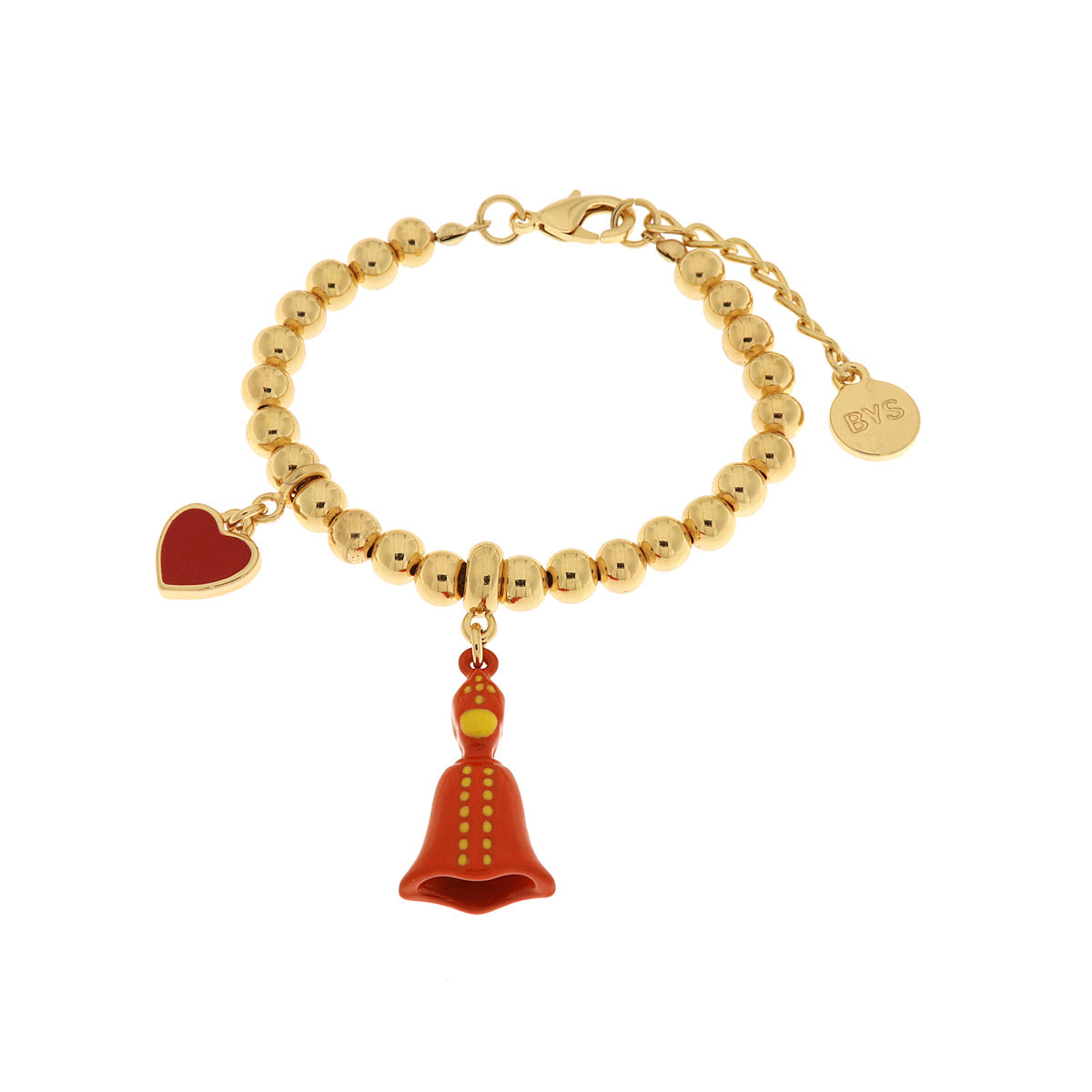 Metal bracelet with San Gennaro red pendant and red heart