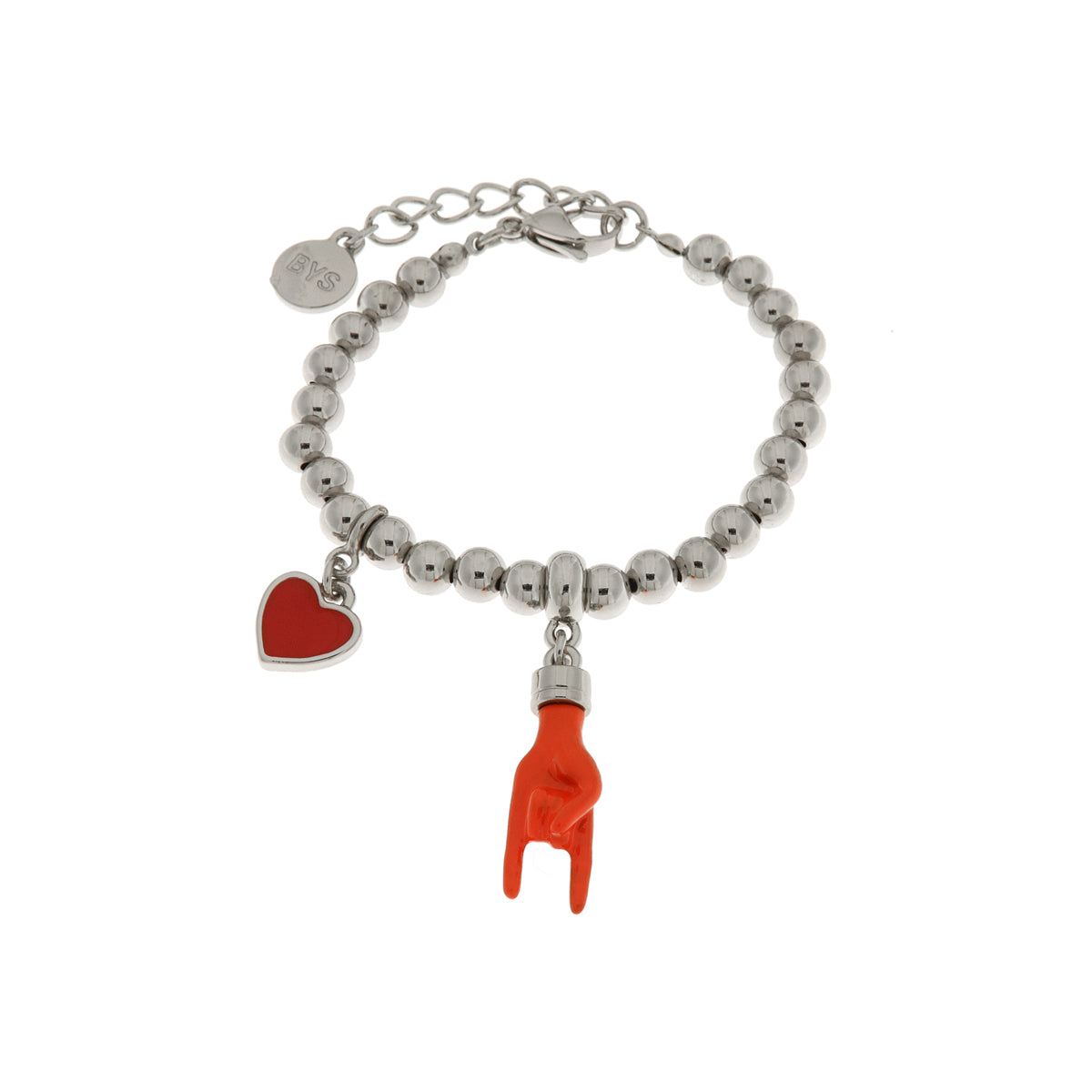 Metal bracelet with horns in the shape of a horns brings luck and red heart